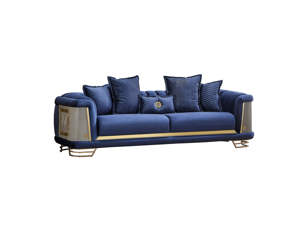 Romans 3-pieces (Sofa & Loveseat & Chair) Livingroom Set Navy in Blue from Furnia - Luna Furniture