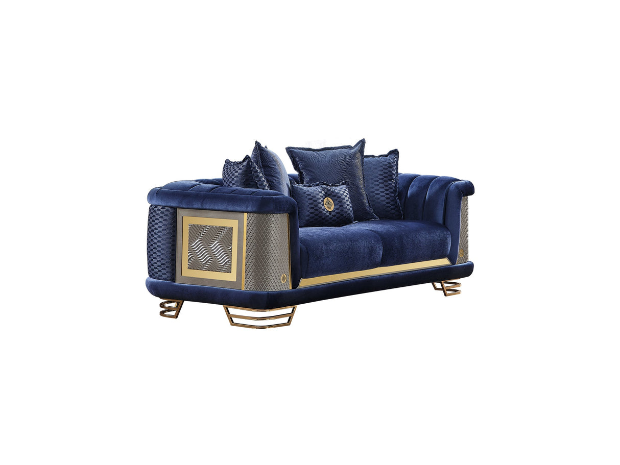 Romans 3-pieces (Sofa & Loveseat & Chair) Livingroom Set Navy in Blue from Furnia - Luna Furniture