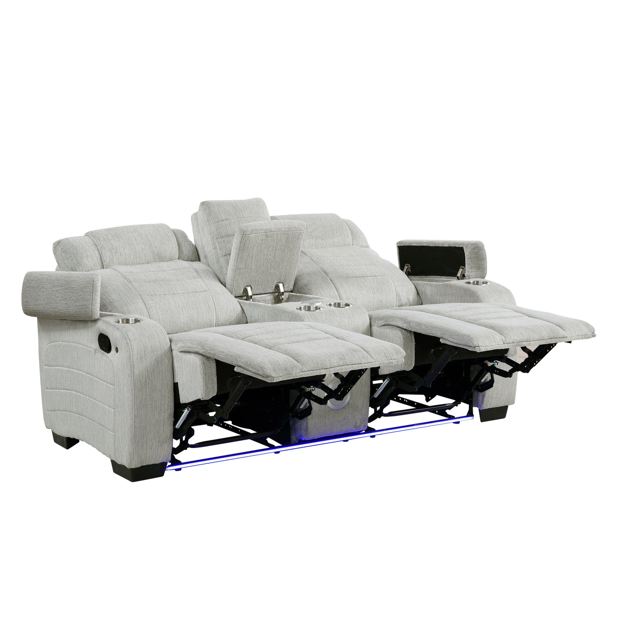 Ronan Light Gray Double Reclining Loveseat with Center Console from Homelegance - Luna Furniture