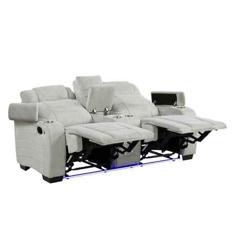 Ronan Light Gray Double Reclining Loveseat with Center Console from Homelegance - Luna Furniture