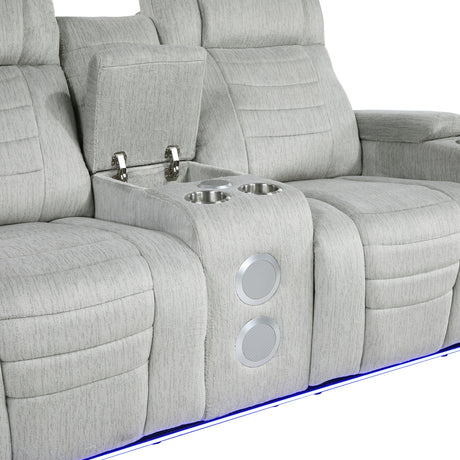 Ronan Light Gray Double Reclining Loveseat with Center Console from Homelegance - Luna Furniture