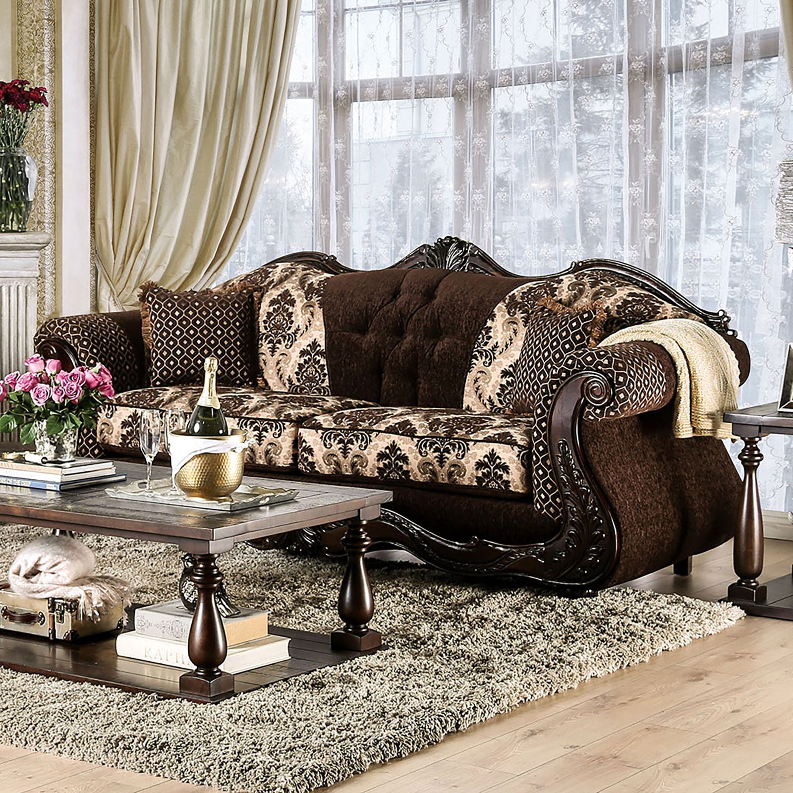 Furniture of America Ronja Dark Brown Sofa – Luna Furniture