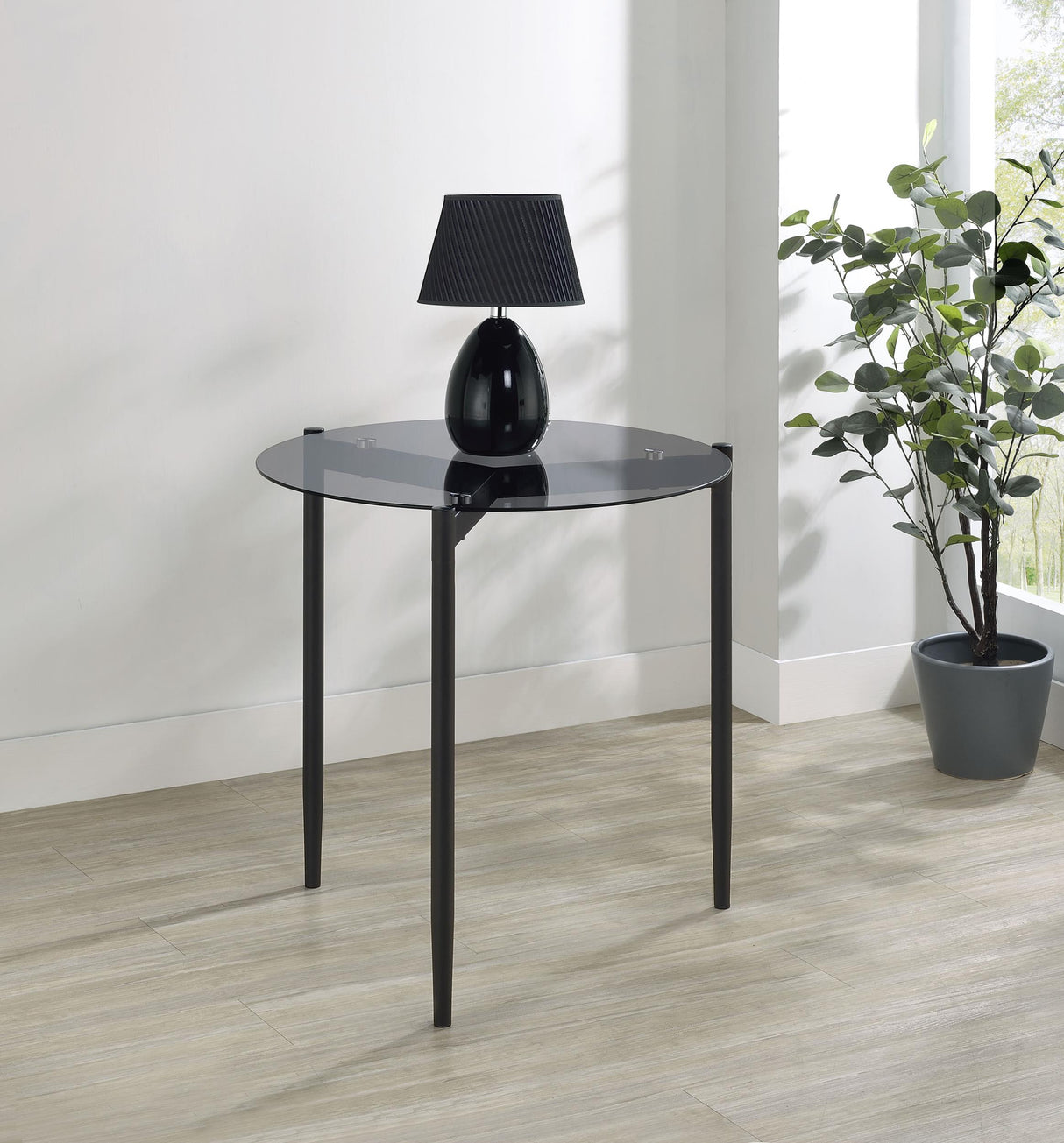 Rosalie Sandy Black Round Smoked Glass Top End Table from Coaster - Luna Furniture