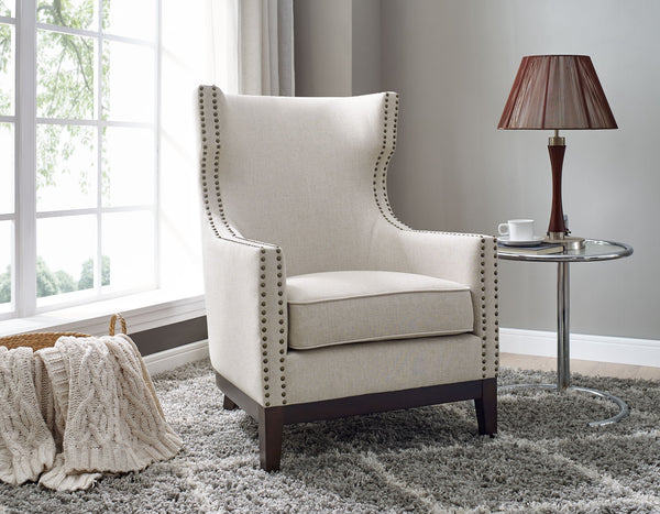 Roswell Beige Wing Back Chair