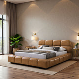 Roswell Brown Vegan Leather Upholstered Queen Platform Bed from Midinmod - Luna Furniture