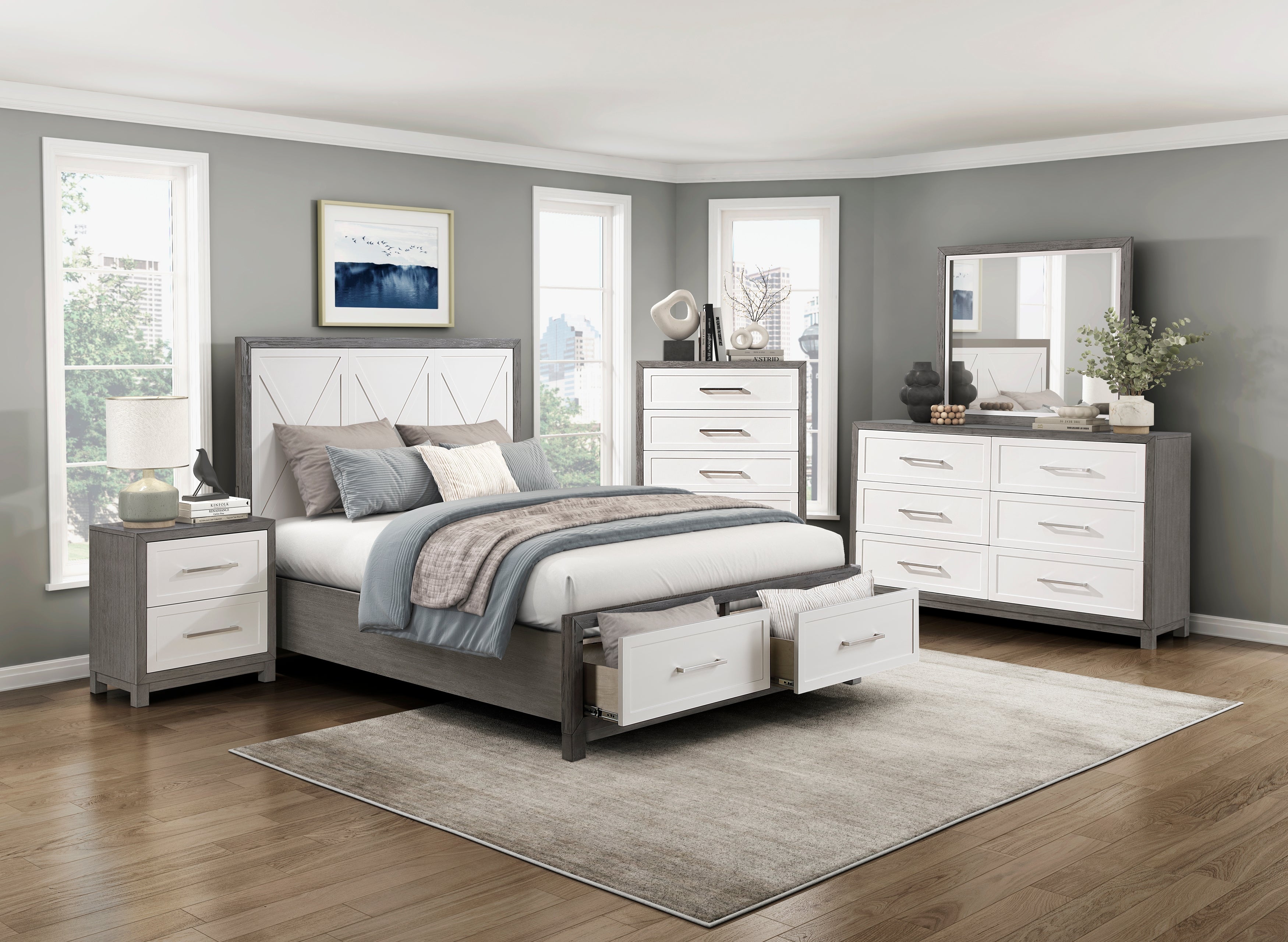 Homelegance Rowan Ivory/Gray Storage Platform Bedroom Set – Luna