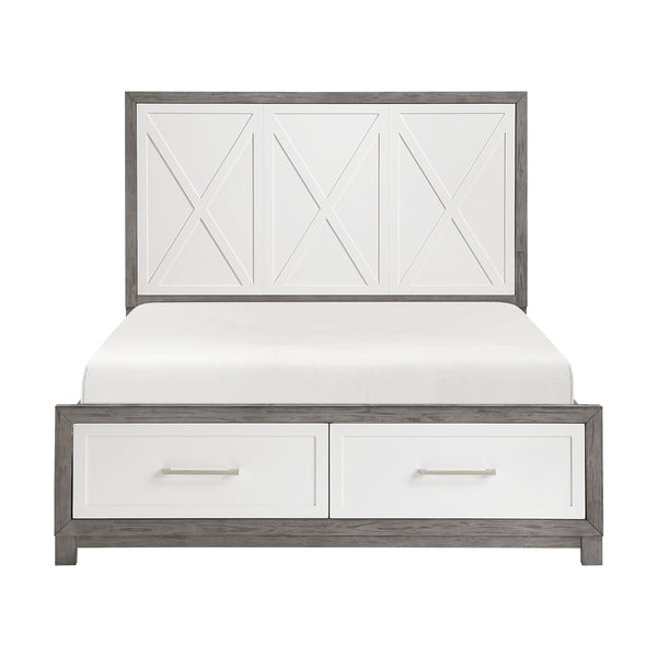 Rowan Ivory/Gray Full Platform Bed with Footboard Storage