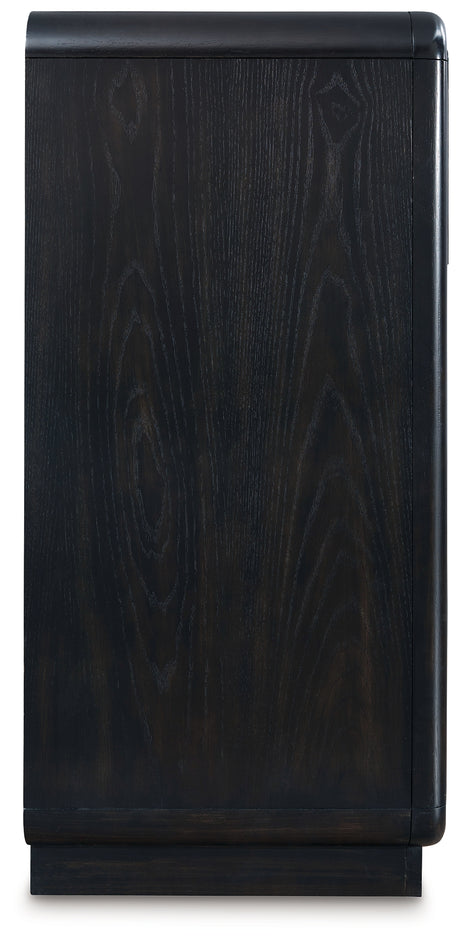 Rowanbeck California King Upholstered Panel Bed with Dresser in Gray/Black from Ashley - Luna Furniture