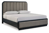 Rowanbeck Gray/Black California King Upholstered Panel Bed from Ashley - Luna Furniture