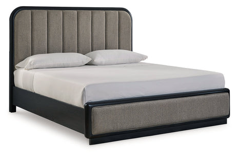 Rowanbeck Gray/Black King Upholstered Panel Bed from Ashley - Luna Furniture