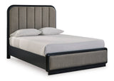 Rowanbeck Gray/Black Queen Upholstered Panel Bed from Ashley - Luna Furniture
