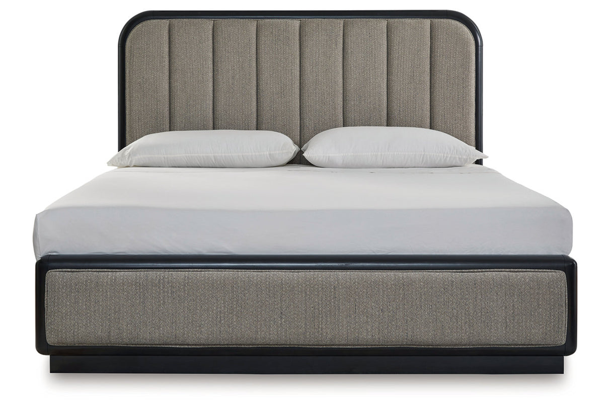 Rowanbeck Gray/Black Upholstered Panel Bedroom Set from Ashley - Luna Furniture
