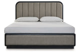 Rowanbeck Gray/Black Upholstered Panel Bedroom Set from Ashley - Luna Furniture
