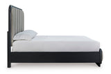 Rowanbeck Gray/Black Queen Upholstered Panel Bed from Ashley - Luna Furniture