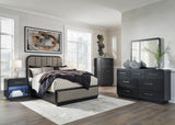 Rowanbeck Gray/Black Upholstered Panel Bedroom Set from Ashley - Luna Furniture