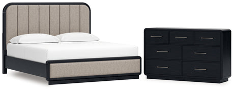 Rowanbeck King Upholstered Panel Bed with Dresser in Gray/Black from Ashley - Luna Furniture