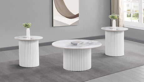 Rowena White 3-Piece Faux Marble Coffee and End Table Set from Coaster - Luna Furniture