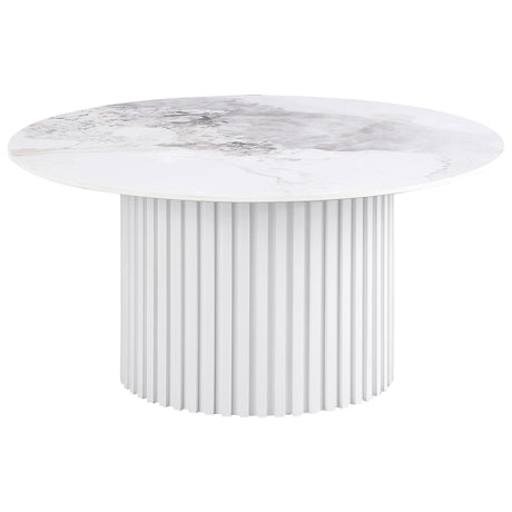 Rowena White Round Faux Marble Top Coffee Table from Coaster - Luna Furniture