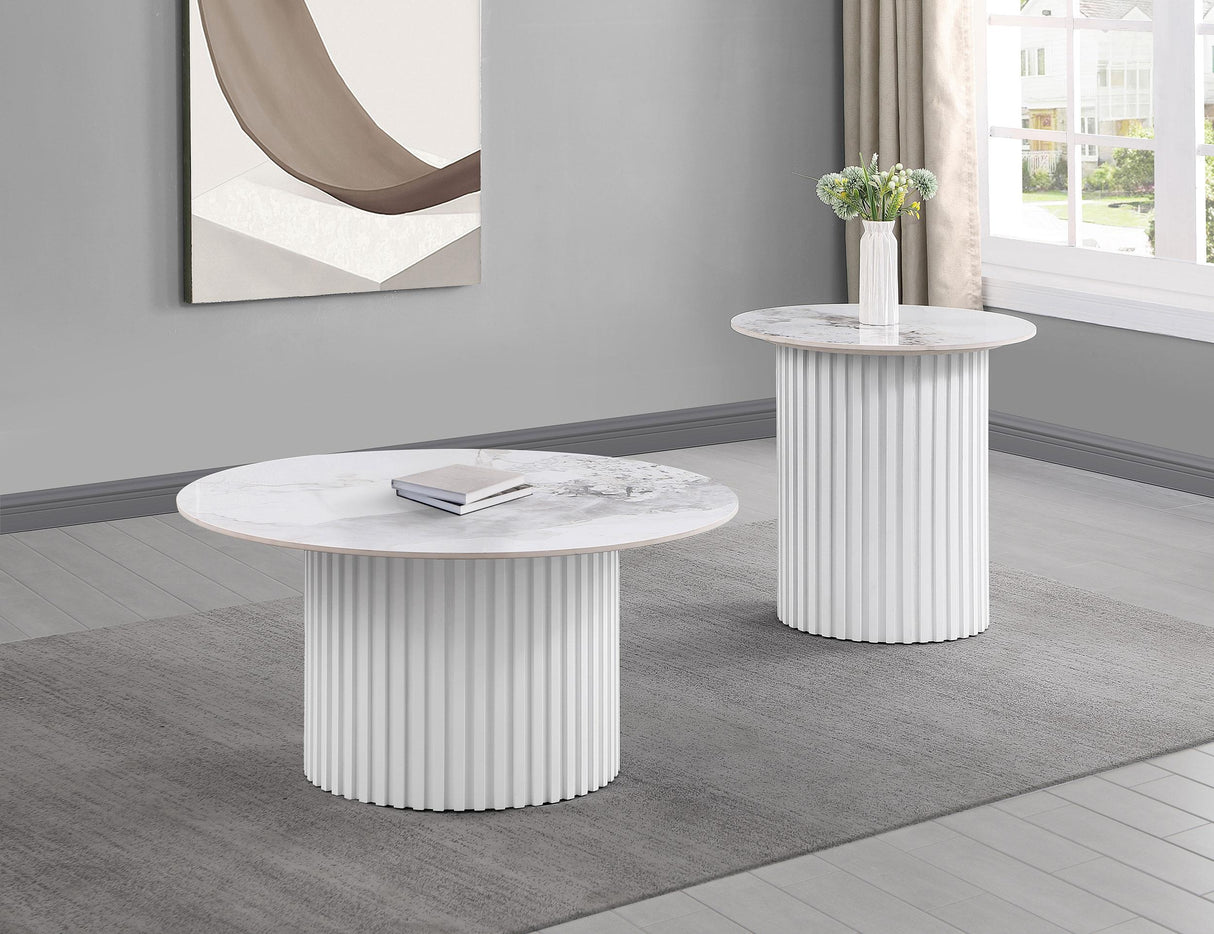 Rowena White Round Faux Marble Top Coffee Table from Coaster - Luna Furniture