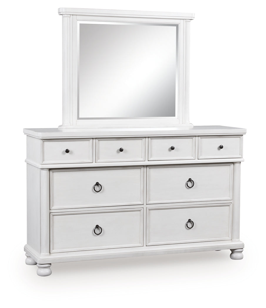 Rowlenstown Antique White Dresser and Mirror from Ashley - Luna Furniture