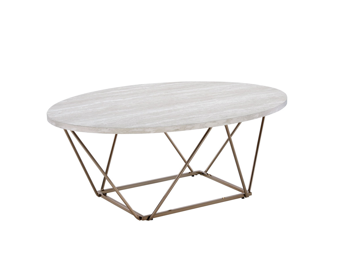 Rowyn Copper Metal Base Faux Marble Top Cocktail Table