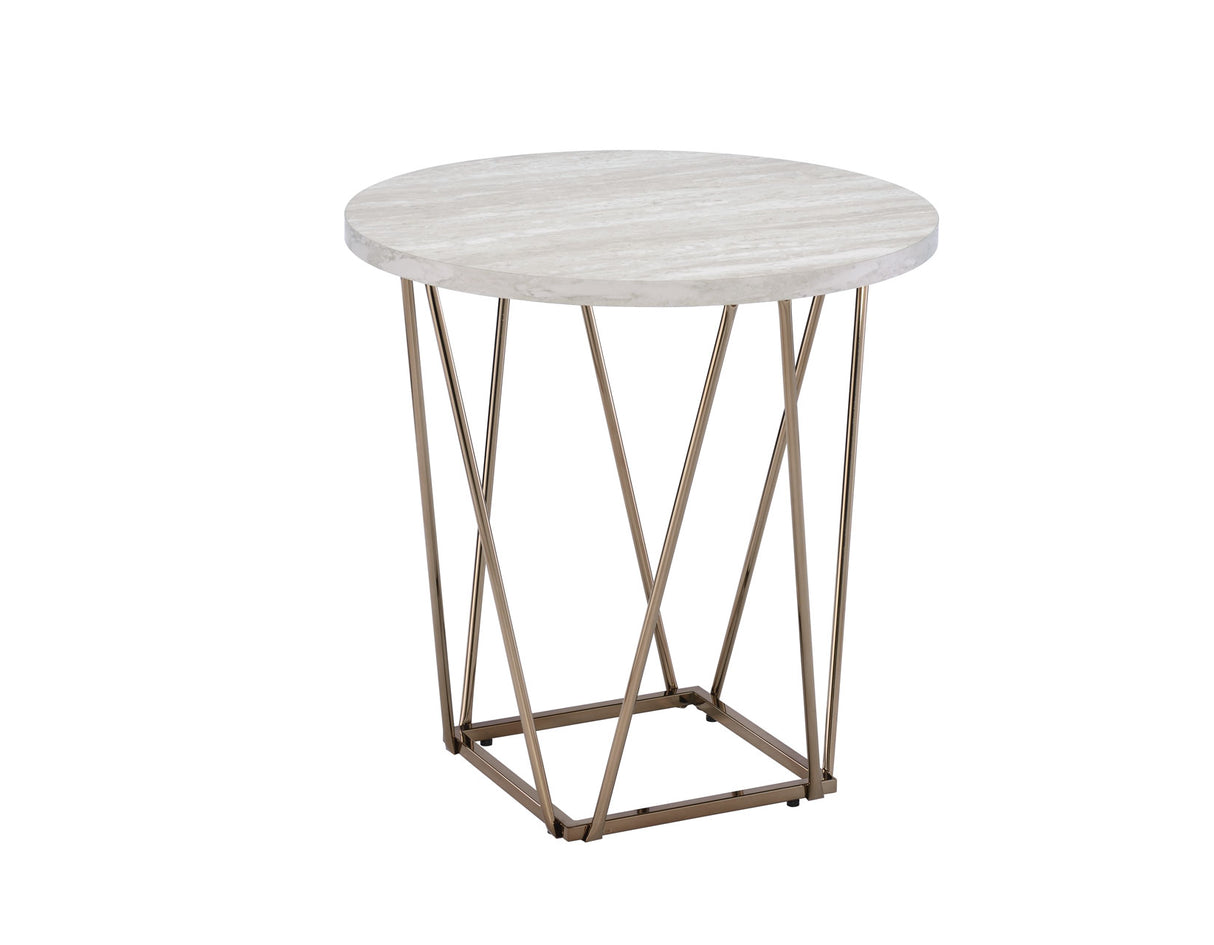 Rowyn Copper Metal Base Faux Marble Top End Table