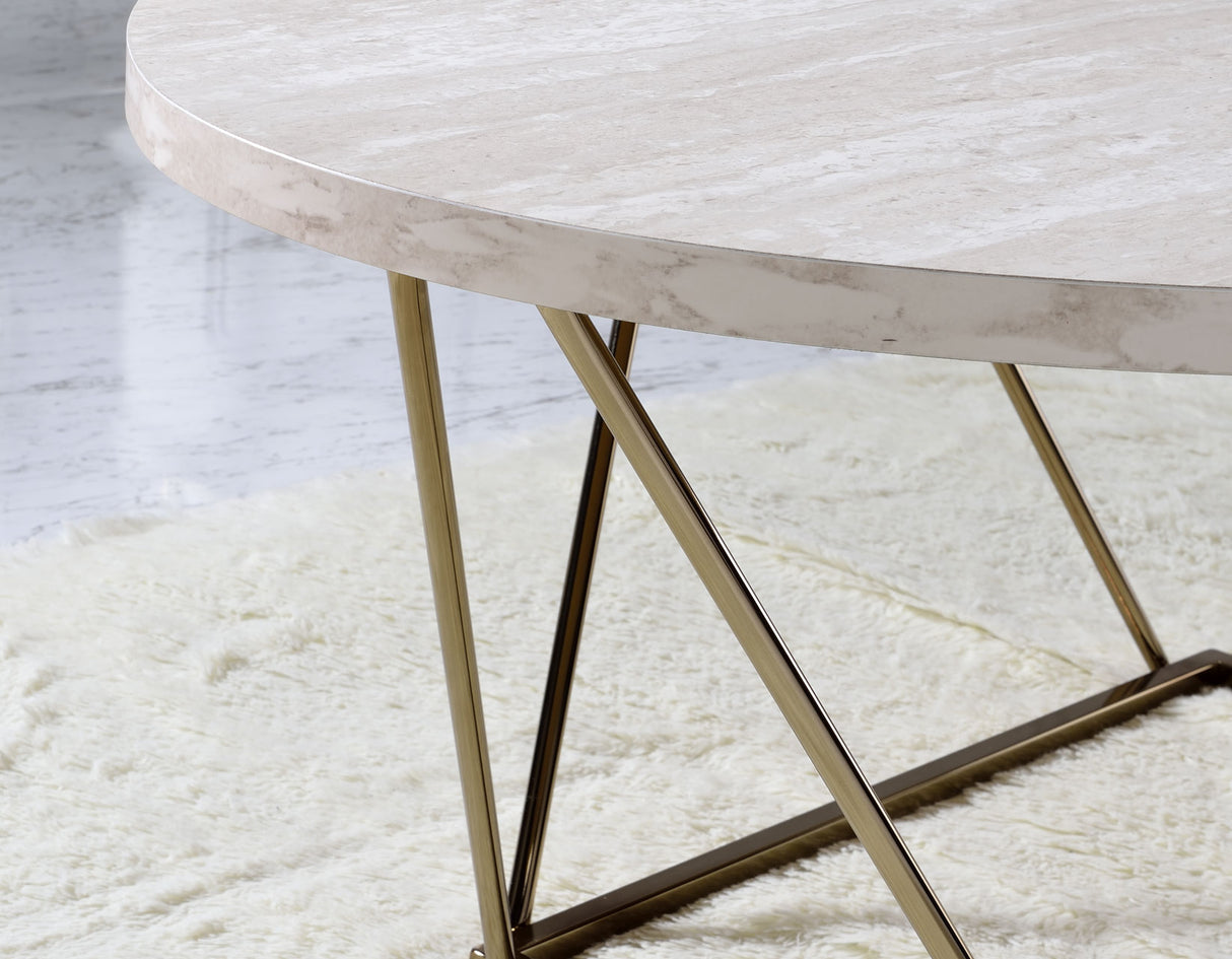 Rowyn Copper Metal Base Faux Marble Top Cocktail Table