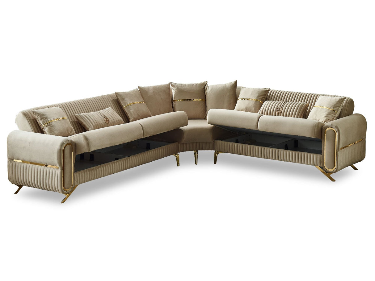 Royal Convertible Sectional Sofa in Beige from Furnia - Luna Furniture