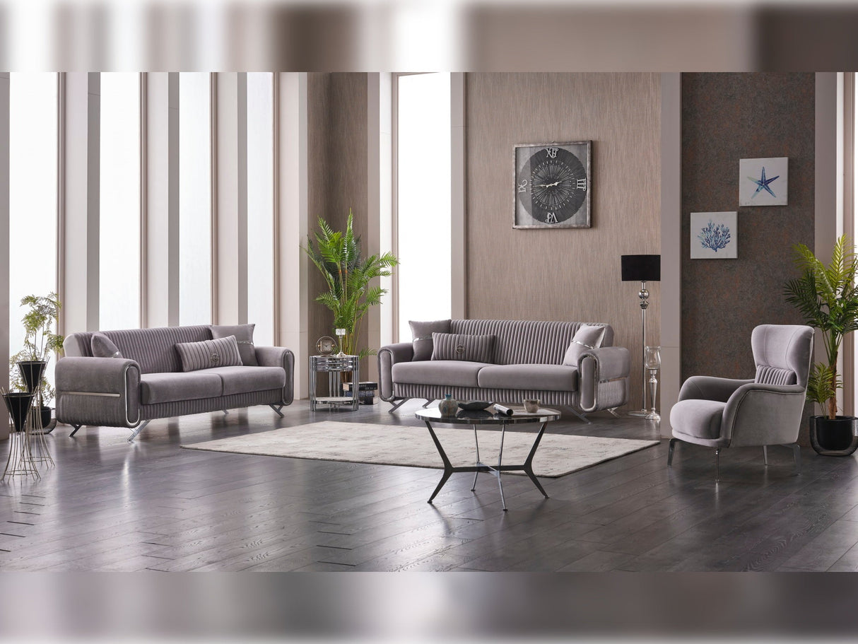 Royal 3-pieces (Sofa & Loveseat & Chair) Livingroom Set in Light Grey from Furnia - Luna Furniture