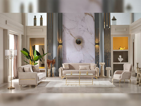 Royal 3-pieces (Sofa & Loveseat & Chair) Livingroom Set in Beige from Furnia - Luna Furniture