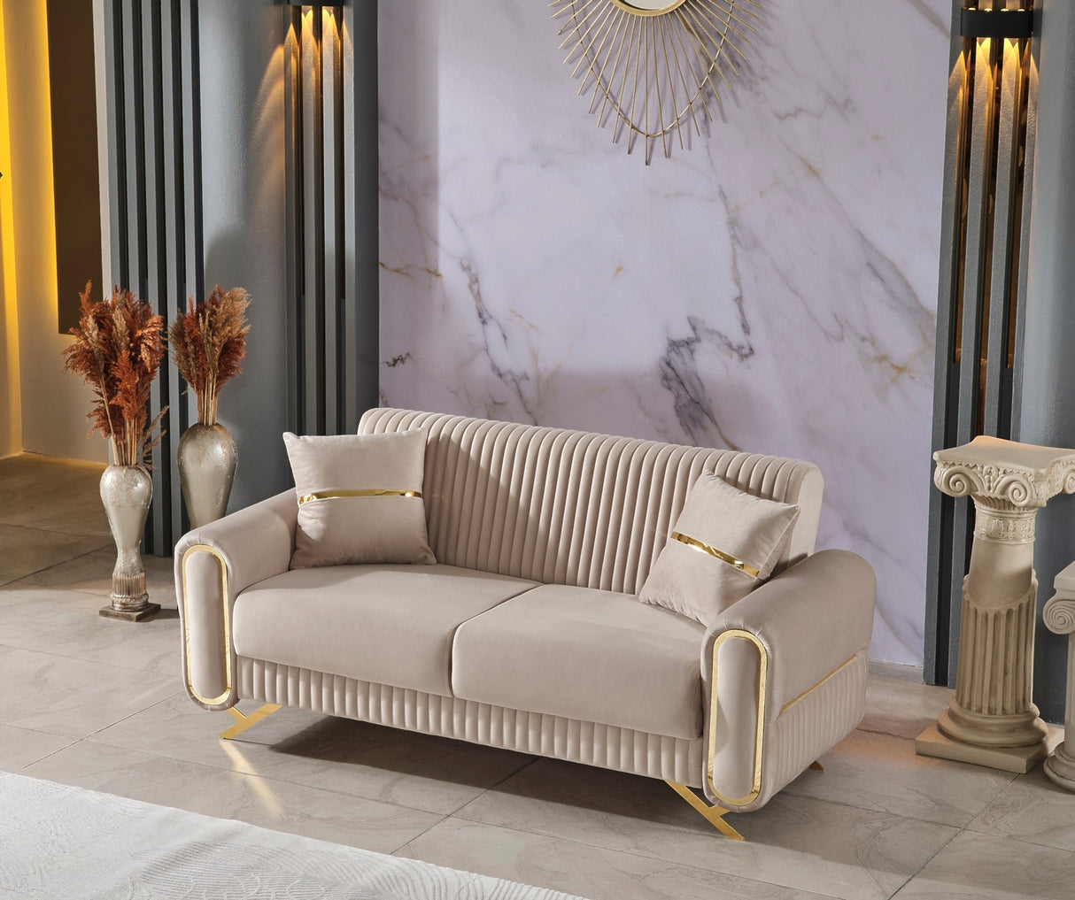 Royal Convertible Loveseat in Beige from Furnia - Luna Furniture