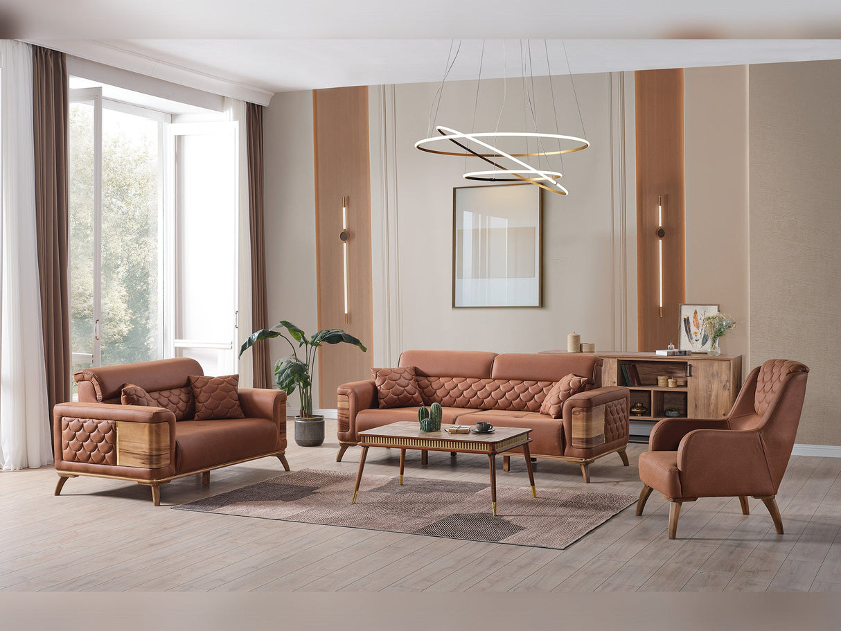Ruby 3-pieces (Sofa & Loveseat & Chair) Livingroom Set in Brick from Furnia - Luna Furniture