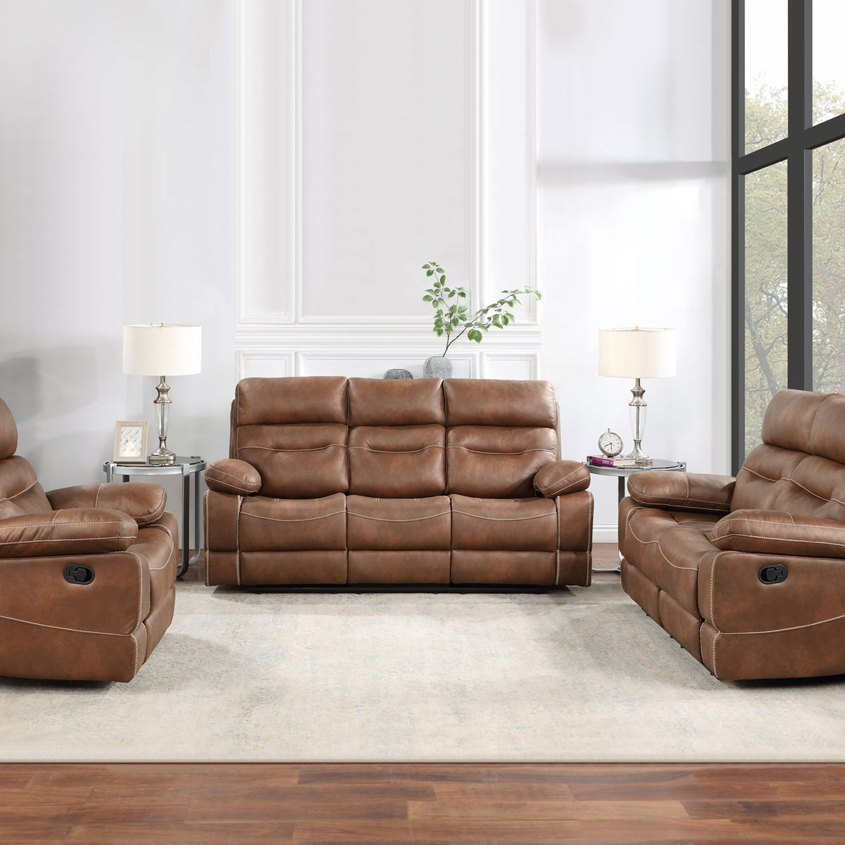 Sitio Rudger Steve Silver Rudger Chestnut 3-Piece Manual Reclining Living Room Set ...