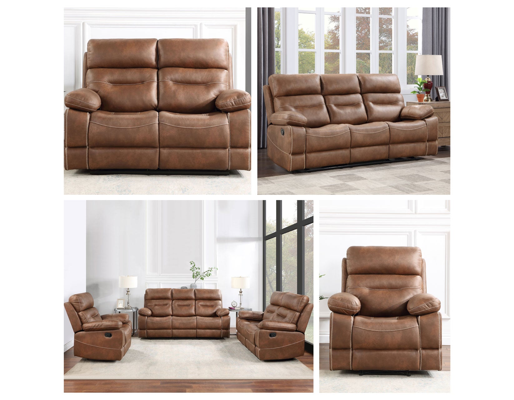 Rudger Chestnut 3-Piece Manual Reclining Living Room Set – Luna
