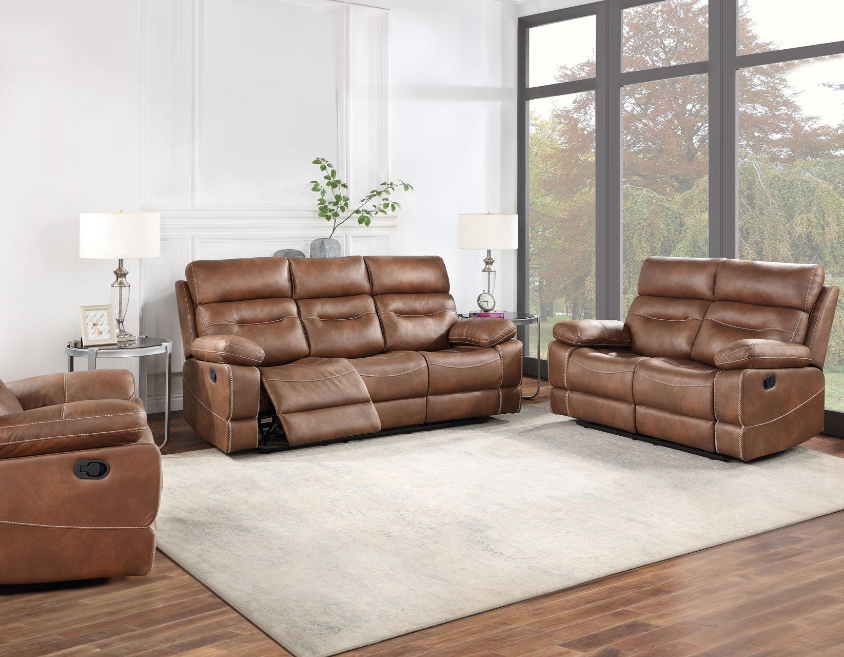 Rudger Chestnut 3-Piece Manual Reclining Living Room Set – Luna