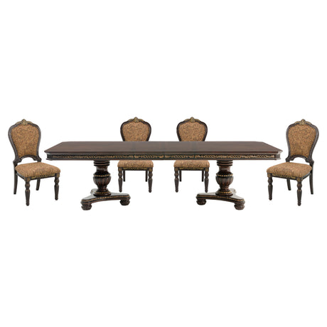 Russian Hill Warm Cherry 112" 5-Piece Double Pedestal Extendable Dining Set from Homelegance - Luna Furniture