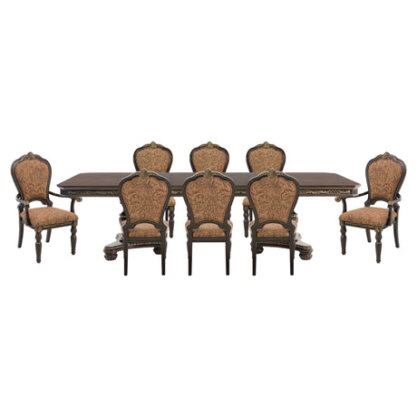 Russian Hill Warm Cherry 112" 9-Piece Double Pedestal Extendable Dining Set from Homelegance - Luna Furniture