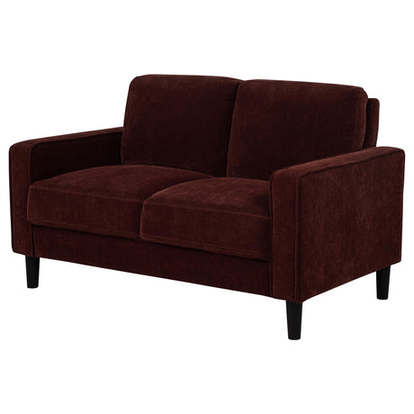 Ruth Rust Red Fabric Upholstered Track Arm Loveseat from Coaster - Luna Furniture
