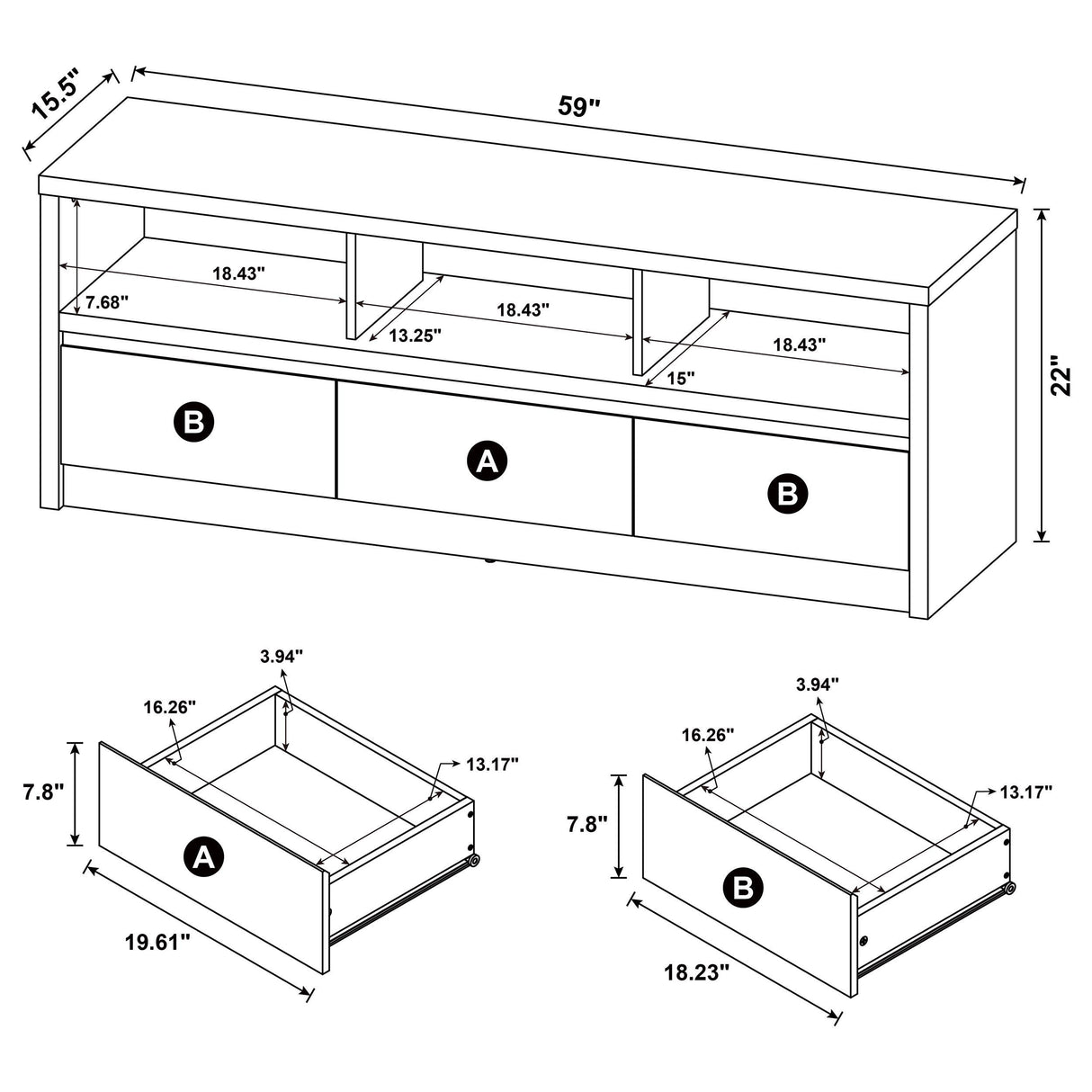 Rutland Black 59-inch 3-Drawer TV Stand Media Console from Coaster - Luna Furniture