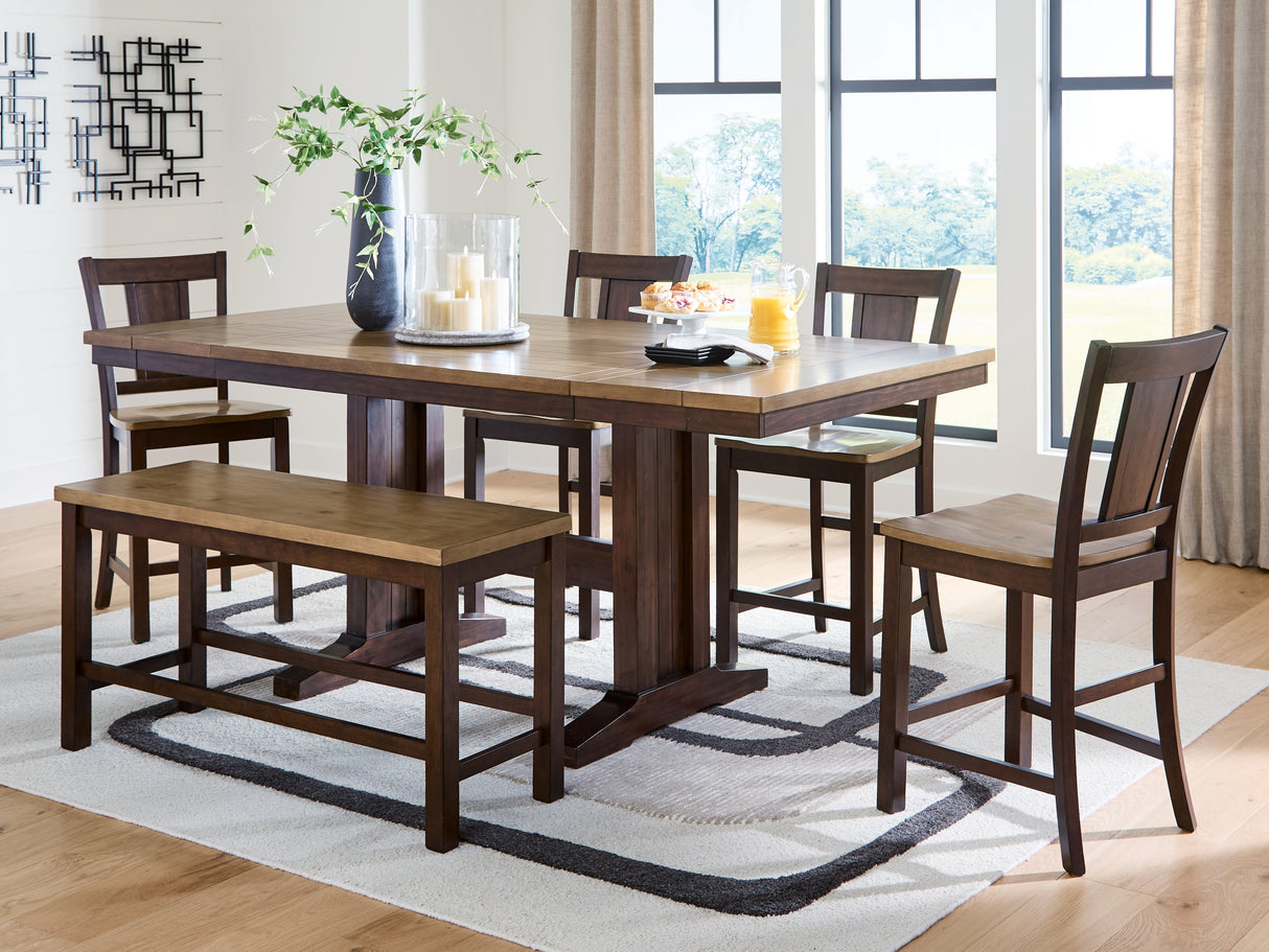 Rylandeen Counter Height Dining Table and 4 Barstools and Bench in Light Brown/Dark Brown from Ashley - Luna Furniture