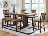 Rylandeen Counter Height Dining Table and 4 Barstools and Bench in Light Brown/Dark Brown from Ashley - Luna Furniture