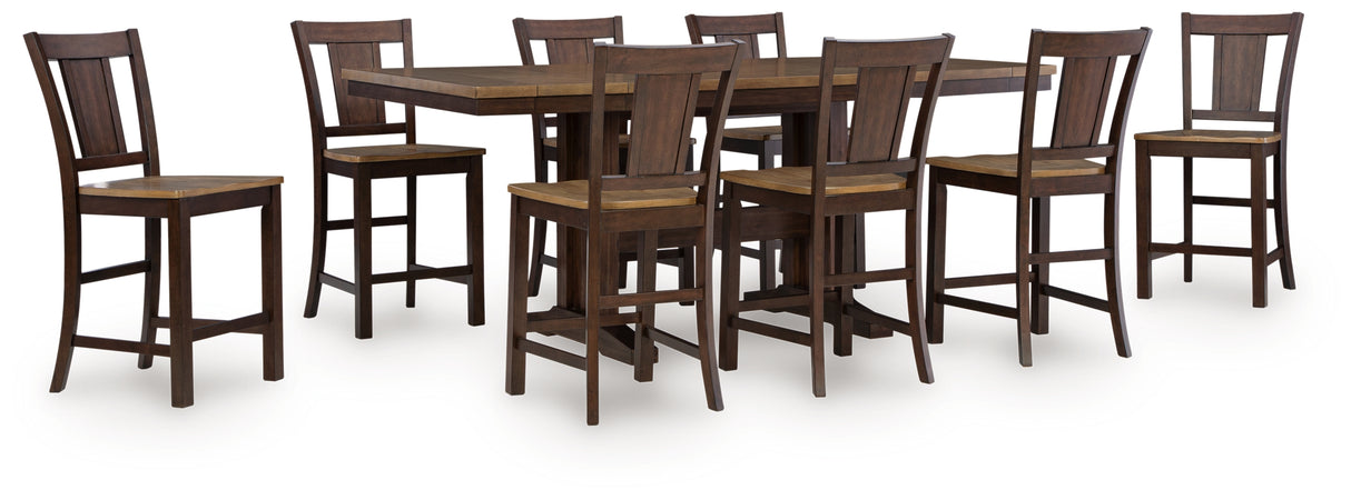 Rylandeen Counter Height Dining Table and 8 Barstools in Light Brown/Dark Brown from Ashley - Luna Furniture