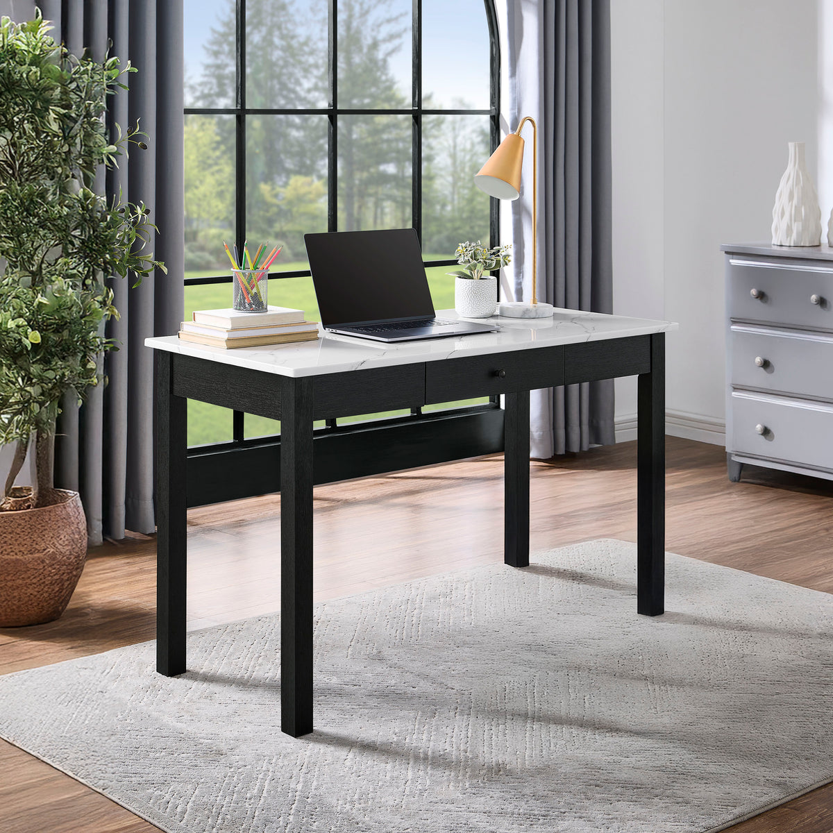 Crown Mark Rylee Black Faux Marble Top Office Desk – Luna Furniture