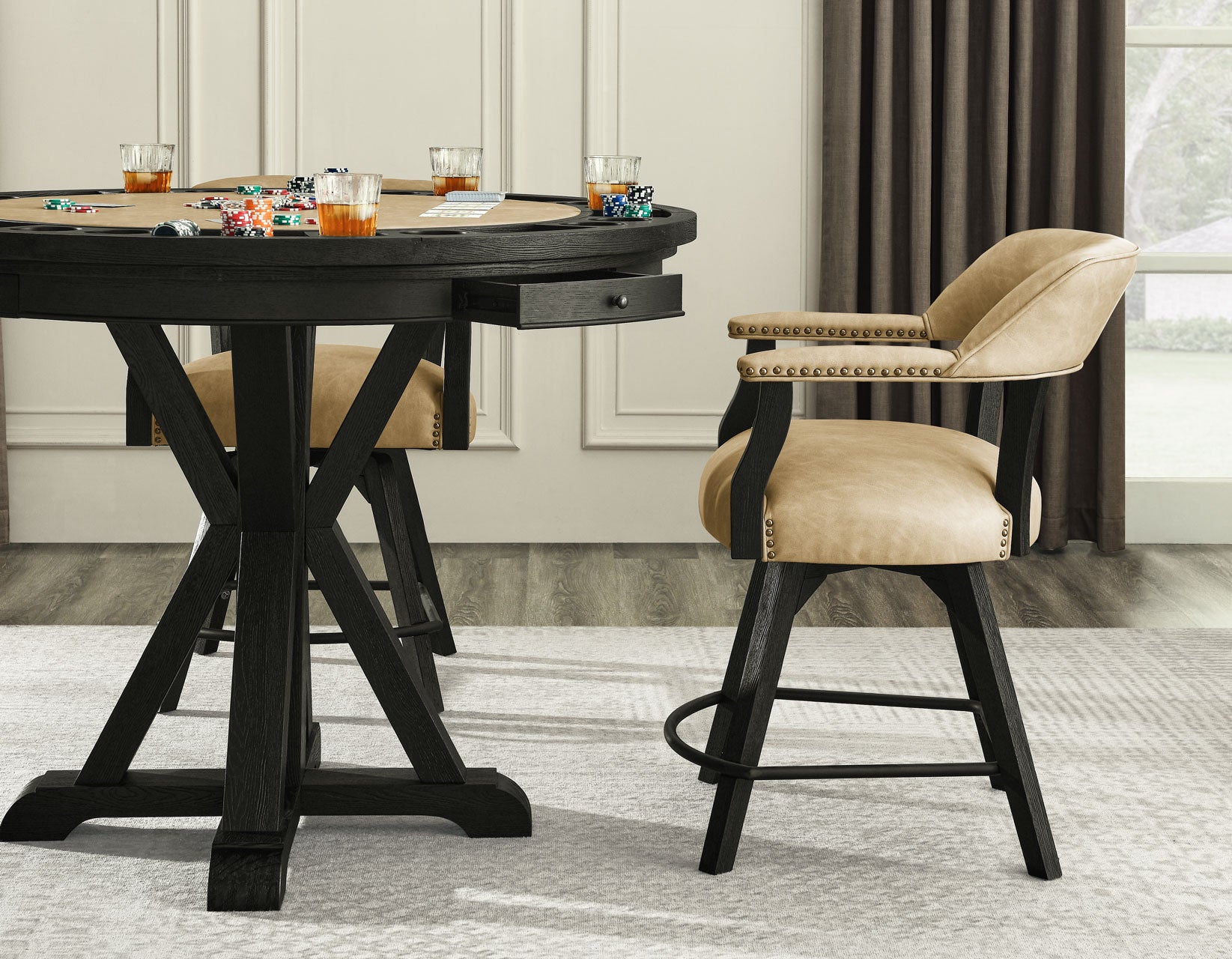 Rylie 24″ Counter Captains Chair, Black Finish with Sand Vegan