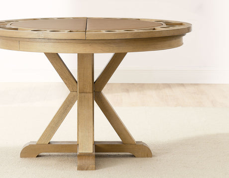 Rylie 48-inch Round Dining Table with Folding Game Top, Natural Finish from Steve Silver - Luna Furniture