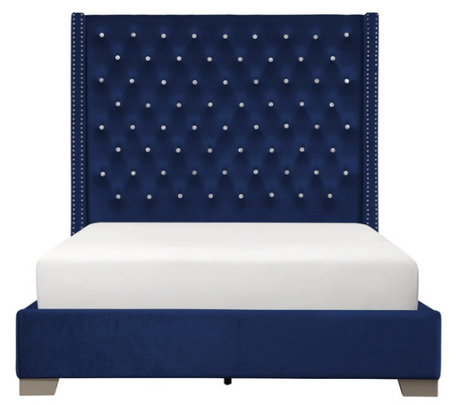 Franco Blue Velvet King Upholstered Bed from Homelegance - Luna Furniture
