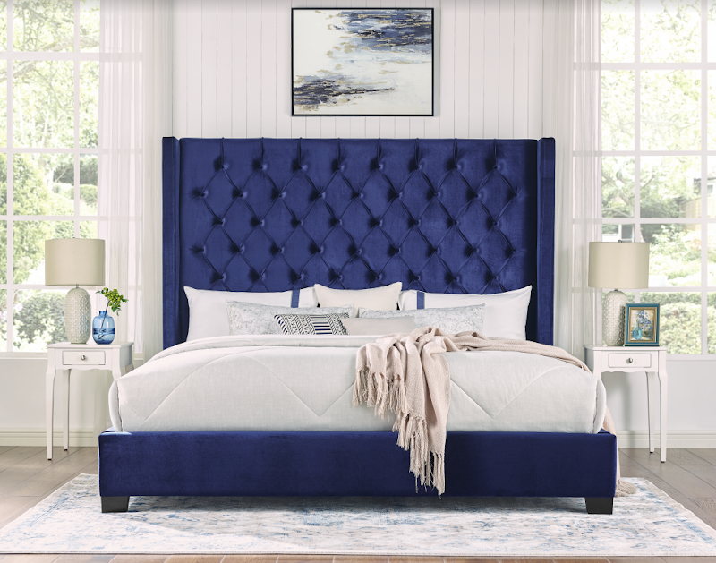 Melody Blue Velvet King Upholstered Bed from Homelegance - Luna Furniture
