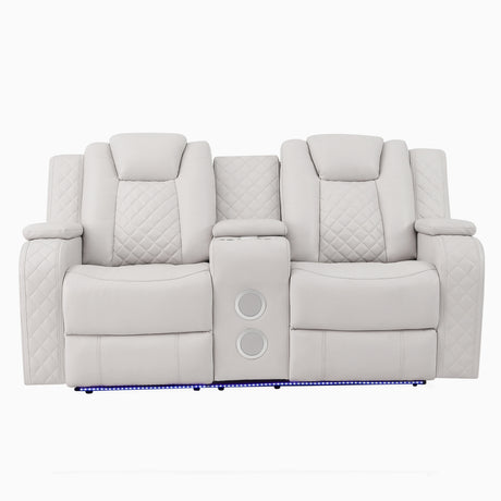 Radiant Gray/White Power Reclining Loveseat with Console, LED Lights and Speakers from Homelegance - Luna Furniture