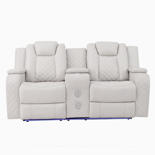 Radiant Gray/White Power Reclining Loveseat with Console, LED Lights and Speakers