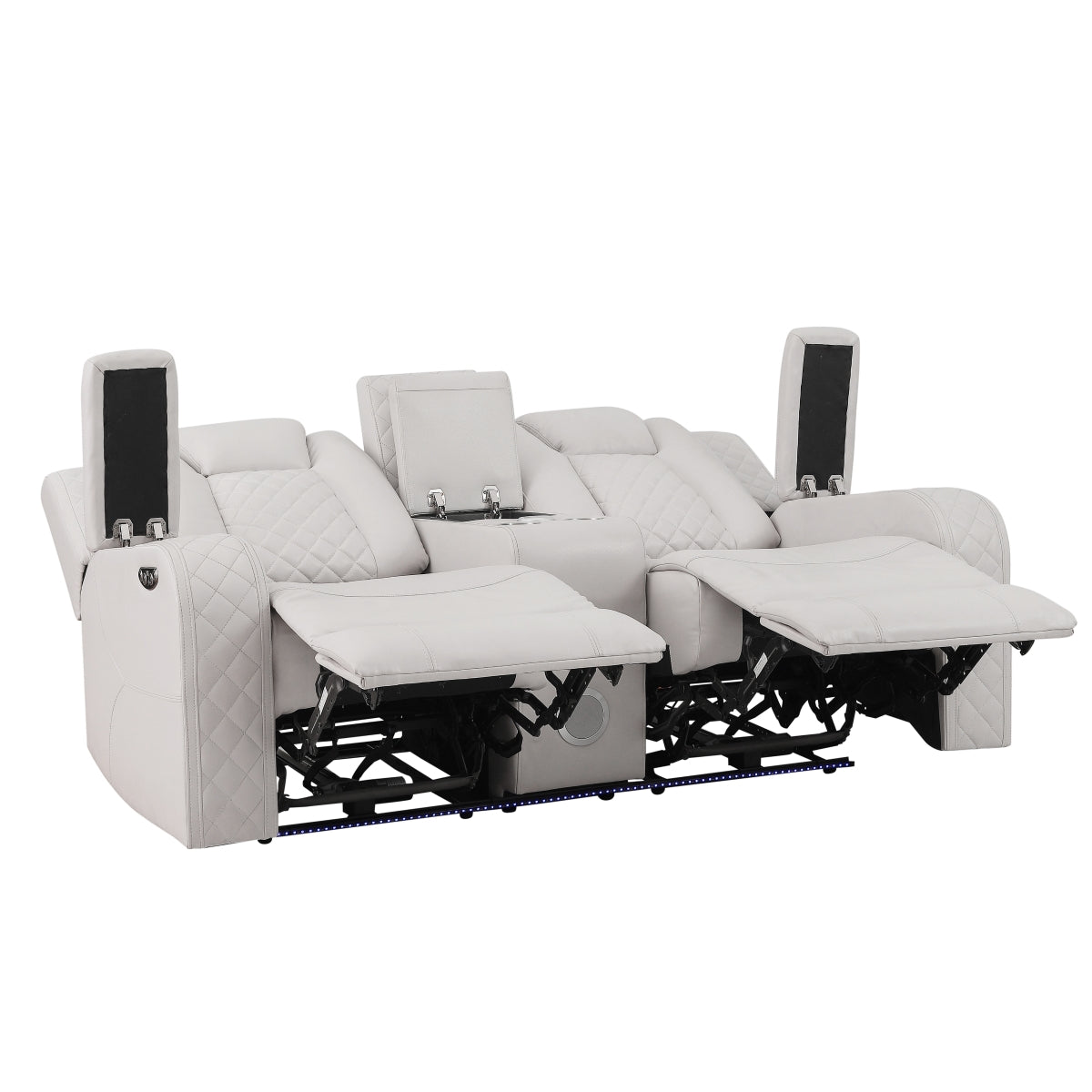 Radiant Gray/White Power Reclining Loveseat with Console, LED Lights and Speakers from Homelegance - Luna Furniture
